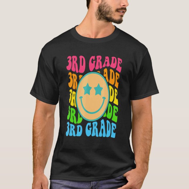 Groovy Third Grade Vibes Face Retro Teachers Back  T-Shirt (Vorderseite)
