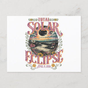 Groovy Total Solar Eclipse 8. April 2024 Astronomi Postkarte