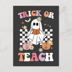 Groovy Trick oder lehren Lehrer Halloween Ghost Re Einladungspostkarte