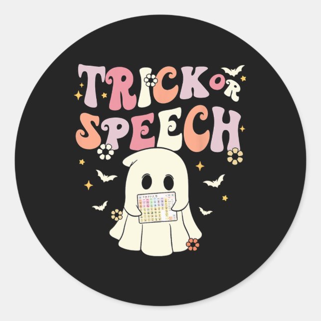 Groovy Trick oder Speech Slp AAC Ghost Halloween C Runder Aufkleber (Vorderseite)
