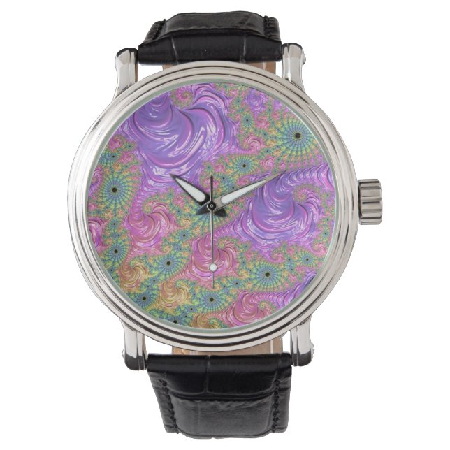Groovy Trippy Boho Jewel Tone Rainbow Fraktal Armbanduhr (Vorderseite)