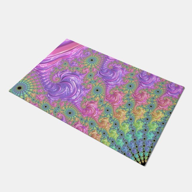 Groovy Trippy Boho Jewel Tone Rainbow Fraktal Fußmatte (Schrägansicht)