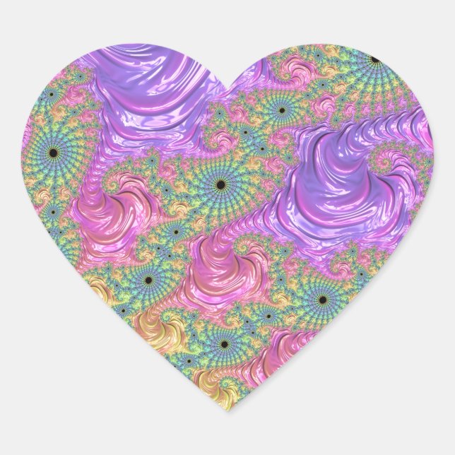 Groovy Trippy Boho Jewel Tone Rainbow Fraktal Herz-Aufkleber (Vorderseite)