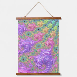 Groovy Trippy Boho Juwel-Ton Regenbogen Fraktal Wandteppich Mit Holzrahmen