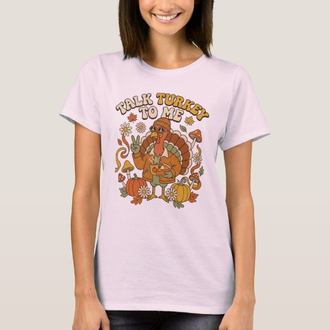 Groovy Truthahn Herbst Kaffee Pause T-Shirt (Vorderseite)