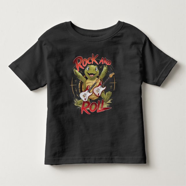 Groovy Turtle Rocking Out Rock and Roll Kleinkind T-shirt (Vorderseite)