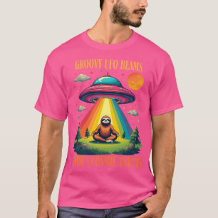 Groovy Ufo Beams Sloths Cosmic Dreams Funny Sloth T-Shirt