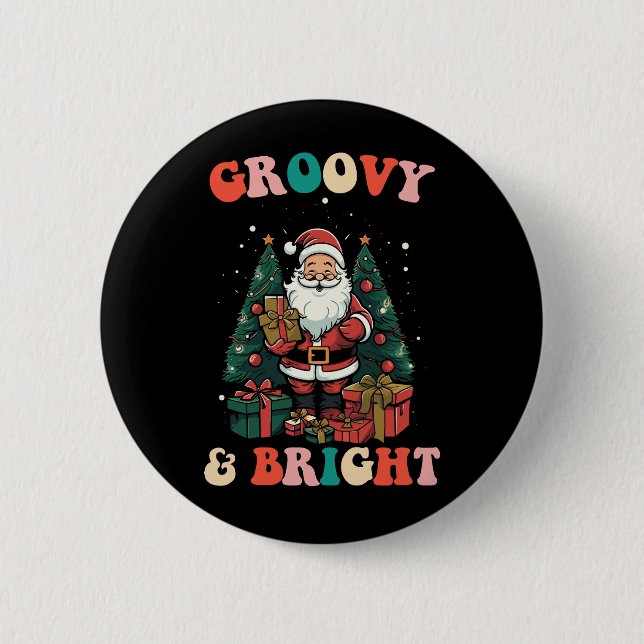 Groovy und helle Weihnachtsfeiertage Retro Button (Vorderseite)