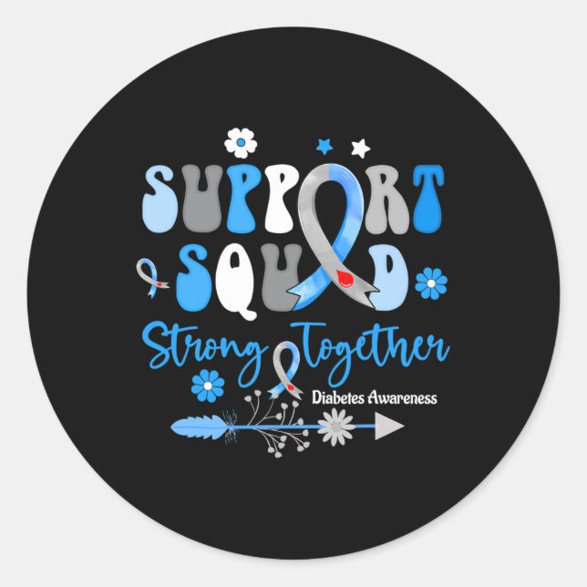 Groovy Unterstützung Squad Ribbon T1d Diabetes Bew Runder Aufkleber (Vorderseite)