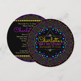 Groovy UV Bohemisch Bat Mitzvah Runde Einladung