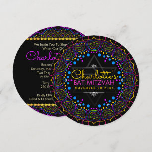 Groovy UV Bohemisch Bat Mitzvah Runde Einladung