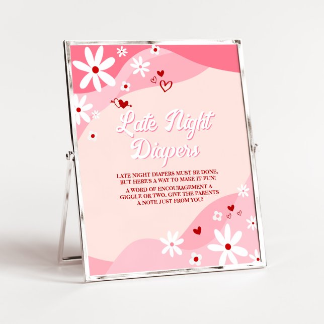 Groovy Valentine Babydusche Spätabentaucher Poster (Retro Sweetheart Baby Shower Late Night Diapers Signs)