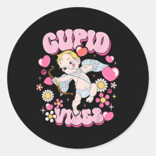Groovy Valentine Cupid Vibes Happy / Day Couple Bo Runder Aufkleber