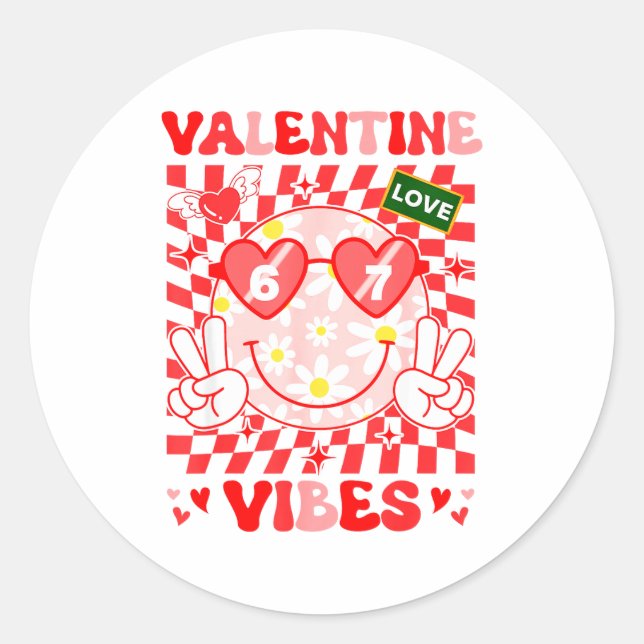 Groovy Valentine Vibes Happy Valentine's Day Girl  Runder Aufkleber (Vorderseite)