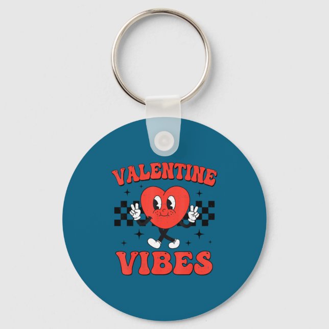 Groovy Valentine Vibes Heart Peace Valentines Day  Schlüsselanhänger (Vorderseite)