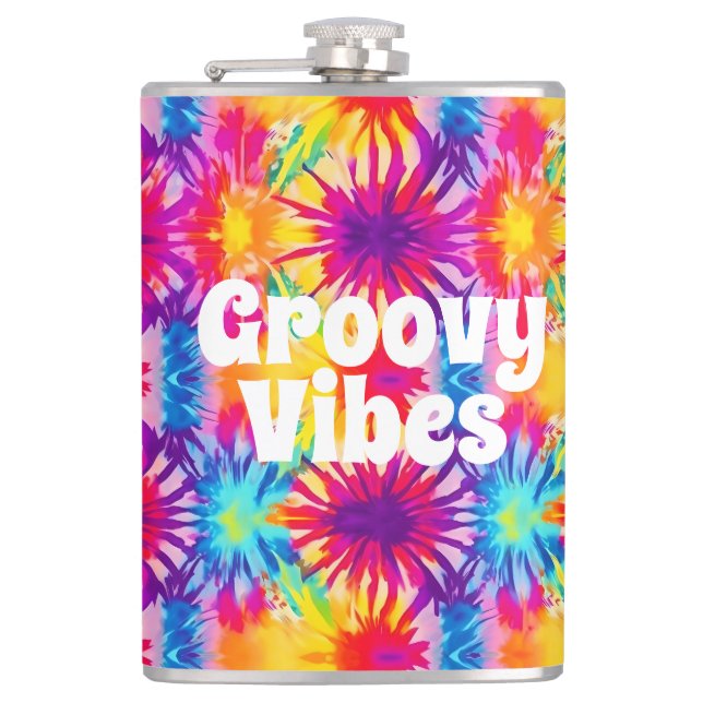 Groovy Vibes Gefärbte Krawatte individuell anpassb Flachmann (Vorderseite)