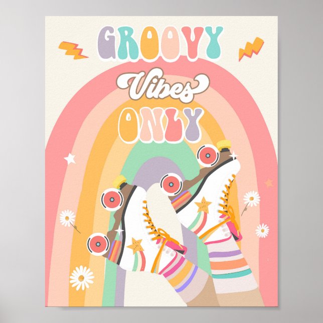 Groovy Vibes Only Roller Skate Skaten Retro Poster (Vorne)