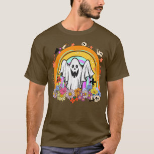 Groovy Vintag Floral Ghost Niedlich Halloween Rain T-Shirt