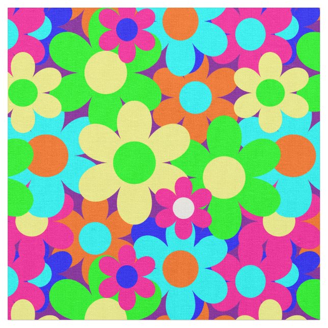 Groovy Vintag Mod Blütenpflanzen Blume Stoff (Nahaufnahme)