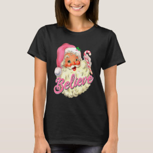 Groovy Vintag Pink Weihnachtsmann glaubt Weihnacht T-Shirt