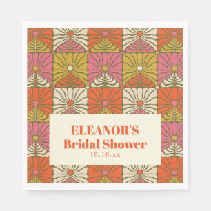 Groovy Vintage Orange Blumen Hochzeitsdusche Name Serviette