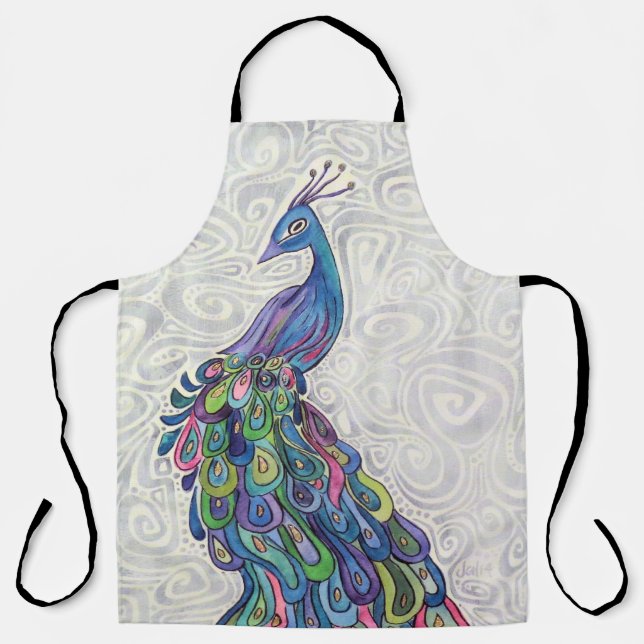 Groovy Watercolor Peacock Bird Schürze (Vorderseite)
