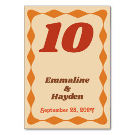 Groovy Wavy Orange und Brown Tischnummer Card
