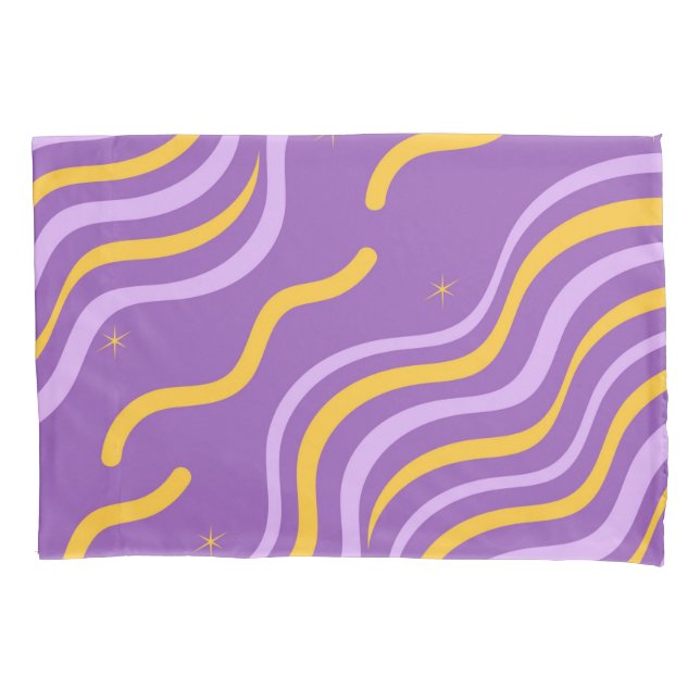 Groovy Wavy Stripe Lila Gelber Abstrakter Frühling Kissenbezug (Vorderseite)