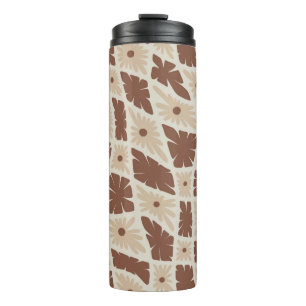 Groovy Wavy Trippy 60er Blume Karo Neutral Brown Thermosbecher