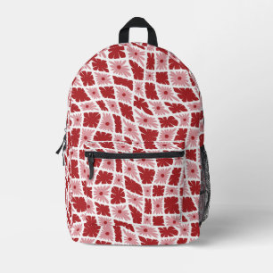 Groovy Wavy Trippy 60er Blume Karo Rot Rosa Bedruckter Rucksack