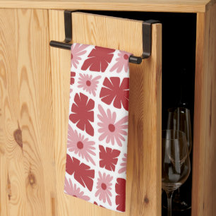Groovy Wavy Trippy 60er Blume Karo Rot Rosa Geschirrtuch