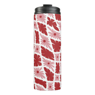 Groovy Wavy Trippy 60er Blume Karo Rot Rosa Thermosbecher