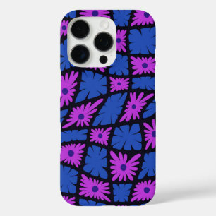Groovy Wavy Trippy 60er Blume Karos Blue Pink iPhone 16 Pro Hülle