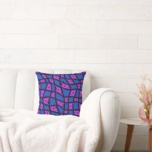 Groovy Wavy Trippy 60er Blume Karos Blue Pink Kissen