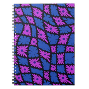 Groovy Wavy Trippy 60er Blume Karos Blue Pink Notizblock
