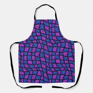 Groovy Wavy Trippy 60er Blume Karos Blue Pink Schürze