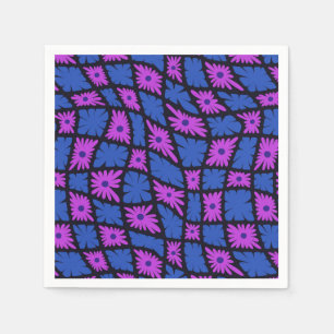 Groovy Wavy Trippy 60er Blume Karos Blue Pink Serviette