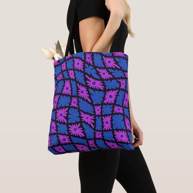 Groovy Wavy Trippy 60er Blume Karos Blue Pink Tasche (Von Nahem)