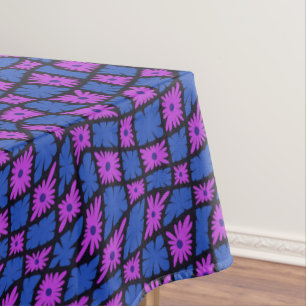 Groovy Wavy Trippy 60er Blume Karos Blue Pink Tischdecke
