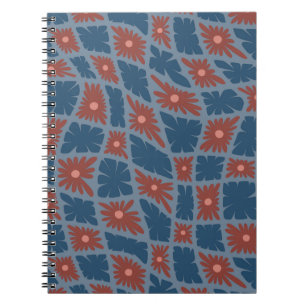 Groovy Wavy Trippy 60er Blume Karos Blue Red Notizblock