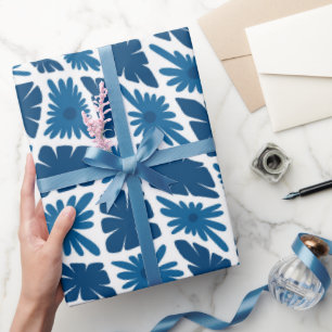 Groovy Wavy Trippy 60er Blume Karos Blues Geschenkpapier