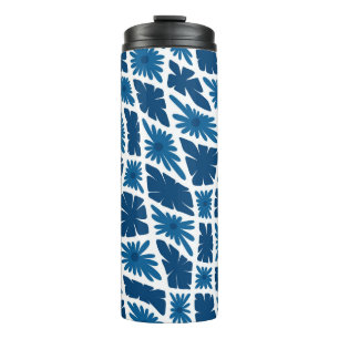 Groovy Wavy Trippy 60er Blume Karos Blues Thermosbecher