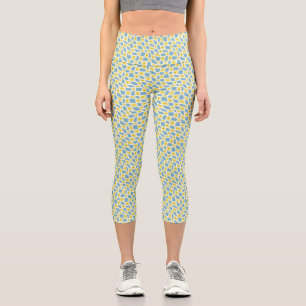 Groovy Wavy Trippy 60er Blume Karos Gelb Blau Capri Leggings