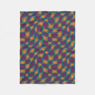 Groovy Wavy Trippy 60er Blume Karos Orange Pink Fleecedecke