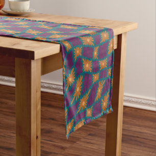 Groovy Wavy Trippy 60er Blume Karos Orange Pink Kurzer Tischläufer