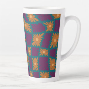 Groovy Wavy Trippy 60er Blume Karos Orange Pink Milchtasse