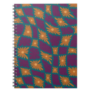 Groovy Wavy Trippy 60er Blume Karos Orange Pink Notizblock