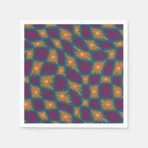 Groovy Wavy Trippy 60er Blume Karos Orange Pink Serviette