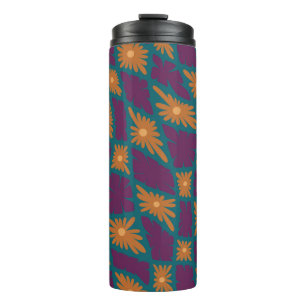 Groovy Wavy Trippy 60er Blume Karos Orange Pink Thermosbecher