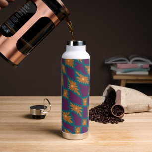 Groovy Wavy Trippy 60er Blume Karos Orange Pink Trinkflasche